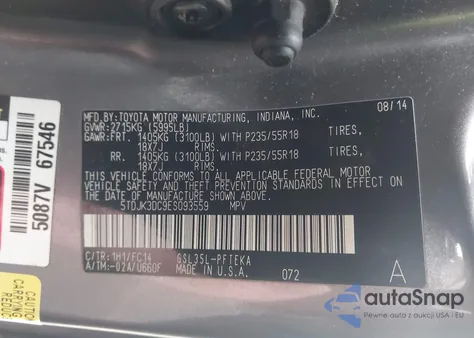 2014 Toyota Sienna Le 7 Passenger из США, поврежденный, VIN 5TDJK3DC9ES093559